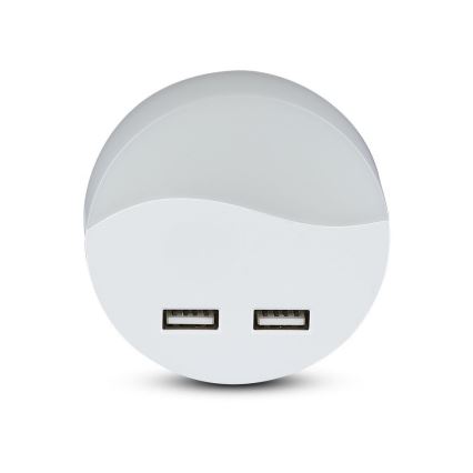 LED-Steckdosen-Nachtlicht mit Dämmerungssensor 2xUSB LED/0,45W/230V 3000K