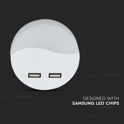 LED-Steckdosen-Nachtlicht mit Dämmerungssensor 2xUSB LED/0,45W/230V 3000K
