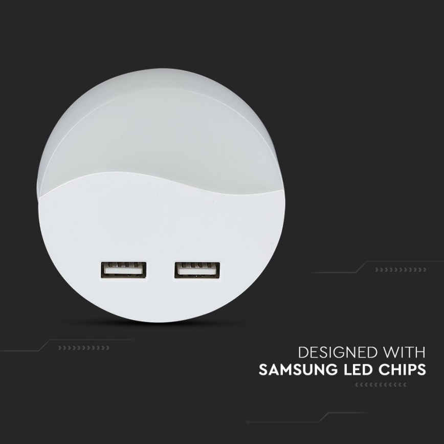 LED-Steckdosen-Nachtlicht mit Dämmerungssensor 2xUSB LED/0,45W/230V 3000K