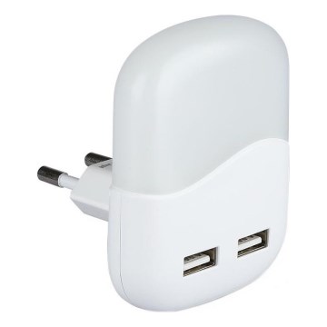 LED-Steckdosen-Nachtlicht mit Dämmerungssensor 2xUSB LED/0,45W/230V 3000K