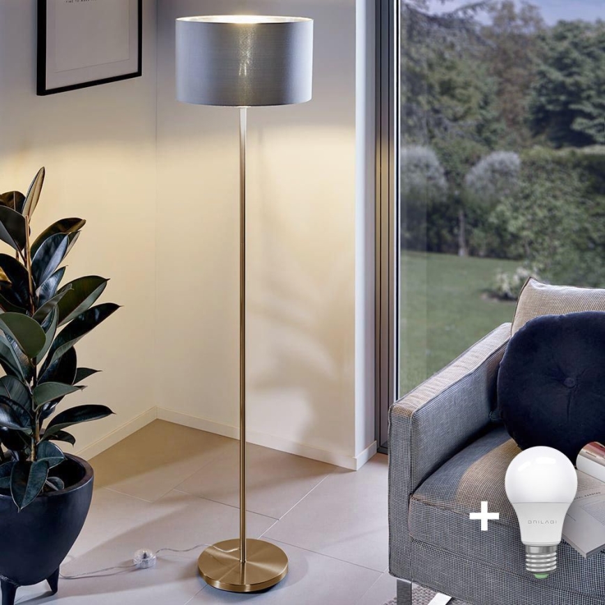 LED-Stehleuchte TUNJA 1xE27/20W/230V Ø 30 cm gold/grau