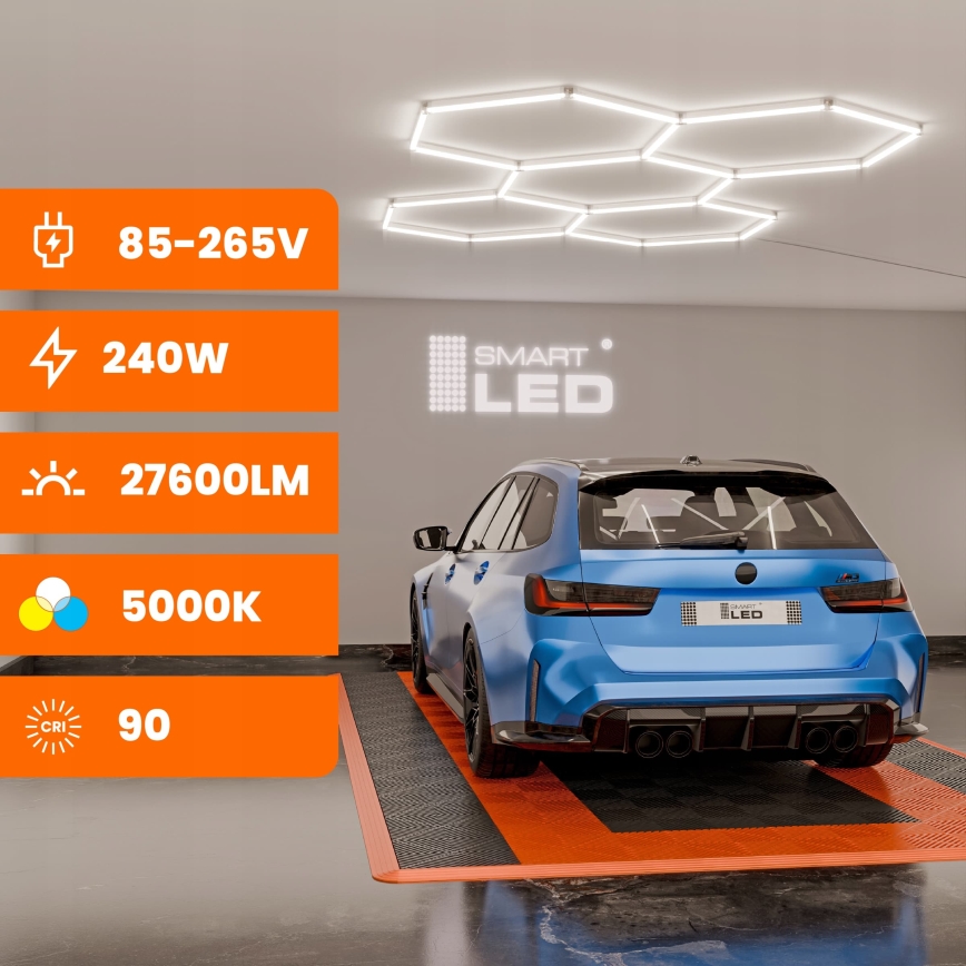 Dimmbare LED-Deckenleuchte HEXAGON LED/240W/85-265V 5000K 298x209 cm CRI 90 IP54 weiß