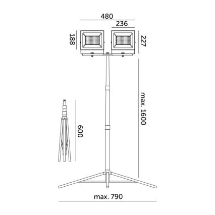 LED-Strahler mit Stativ TIGRA 2xLED/100W/230V 4000K IP54 schwarz/gelb