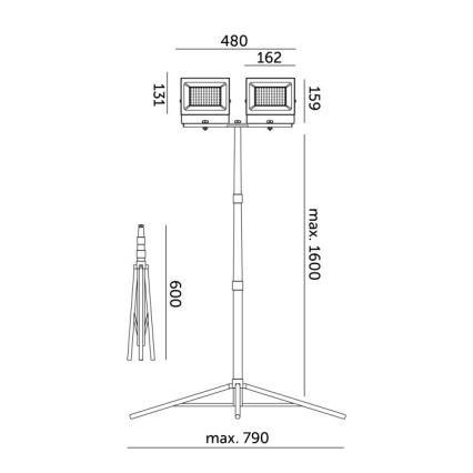 LED-Strahler mit Stativ TIGRA 2xLED/50W/230V 4000K IP54 schwarz/gelb