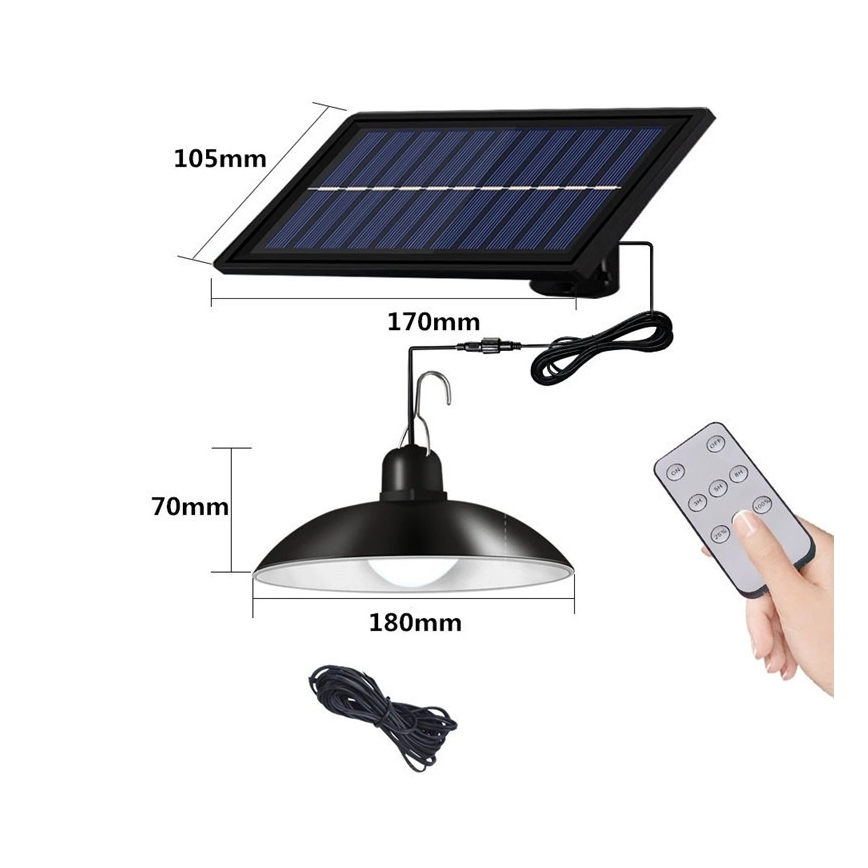 LED Suspension filaire solaire à intensité variable LED/1,8W/3,7V IP44 6500K 800 mAh + Télécommande