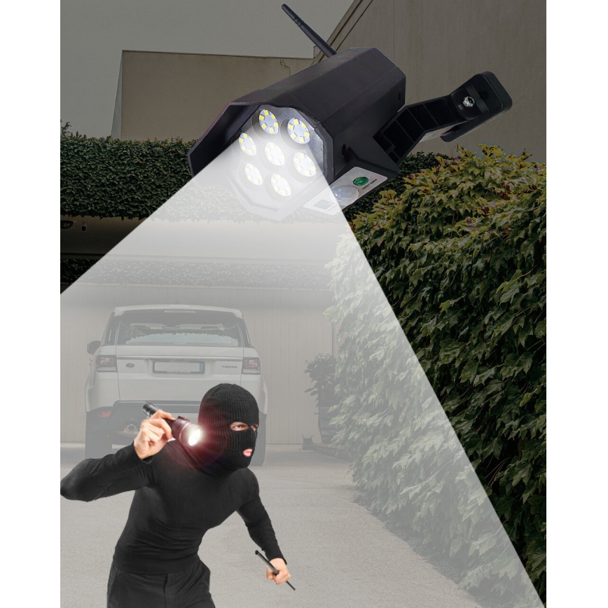 LED Telecamera di sicurezza fittizia solare con sensore LED/3,7V IP44 nero + telecomando