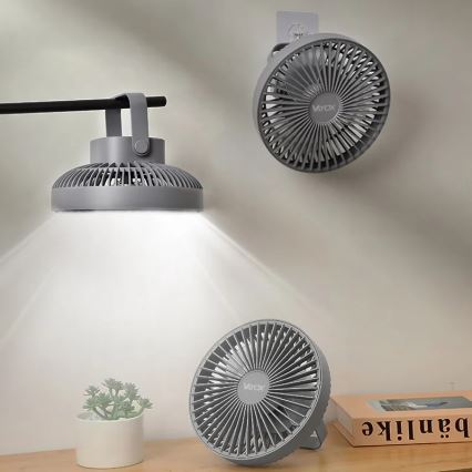 LED Ventilatore da tavolo ricaricabile con illuminazione a LED LED/2W/5V USB 2400 mAh grigio