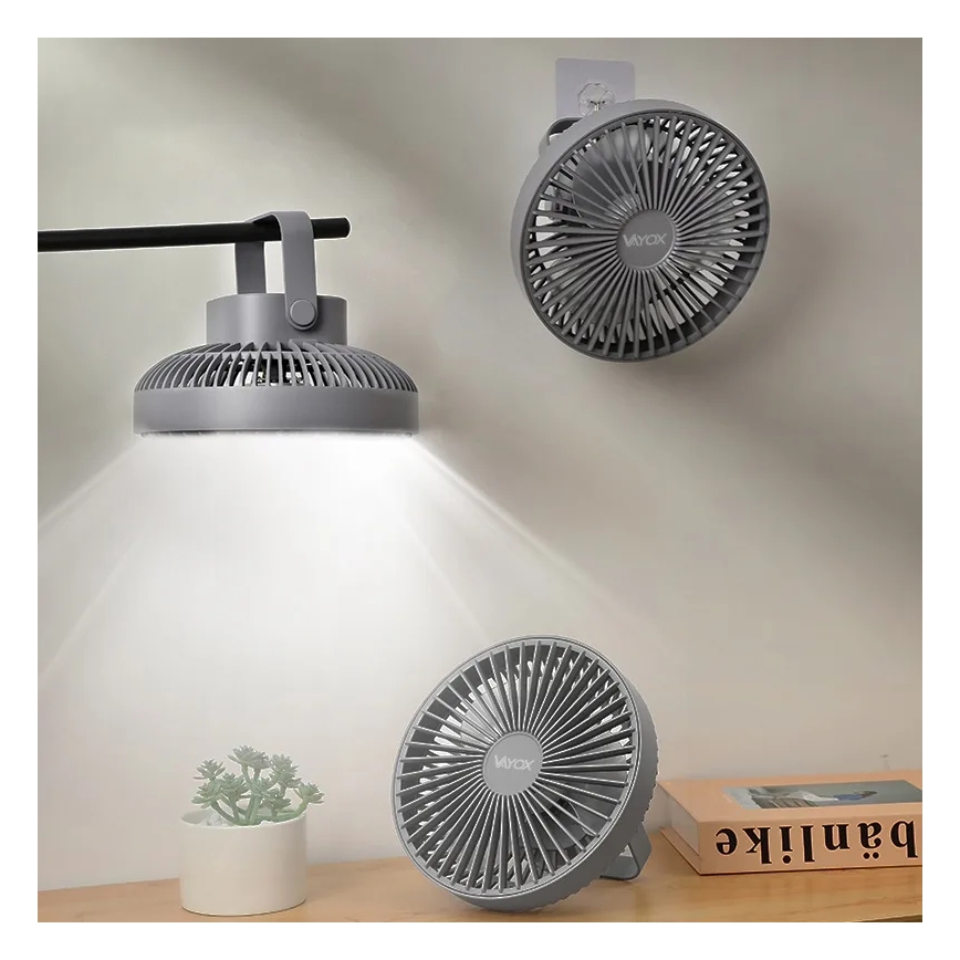 LED Ventilatore da tavolo ricaricabile con illuminazione a LED LED/2W/5V USB 2400 mAh grigio