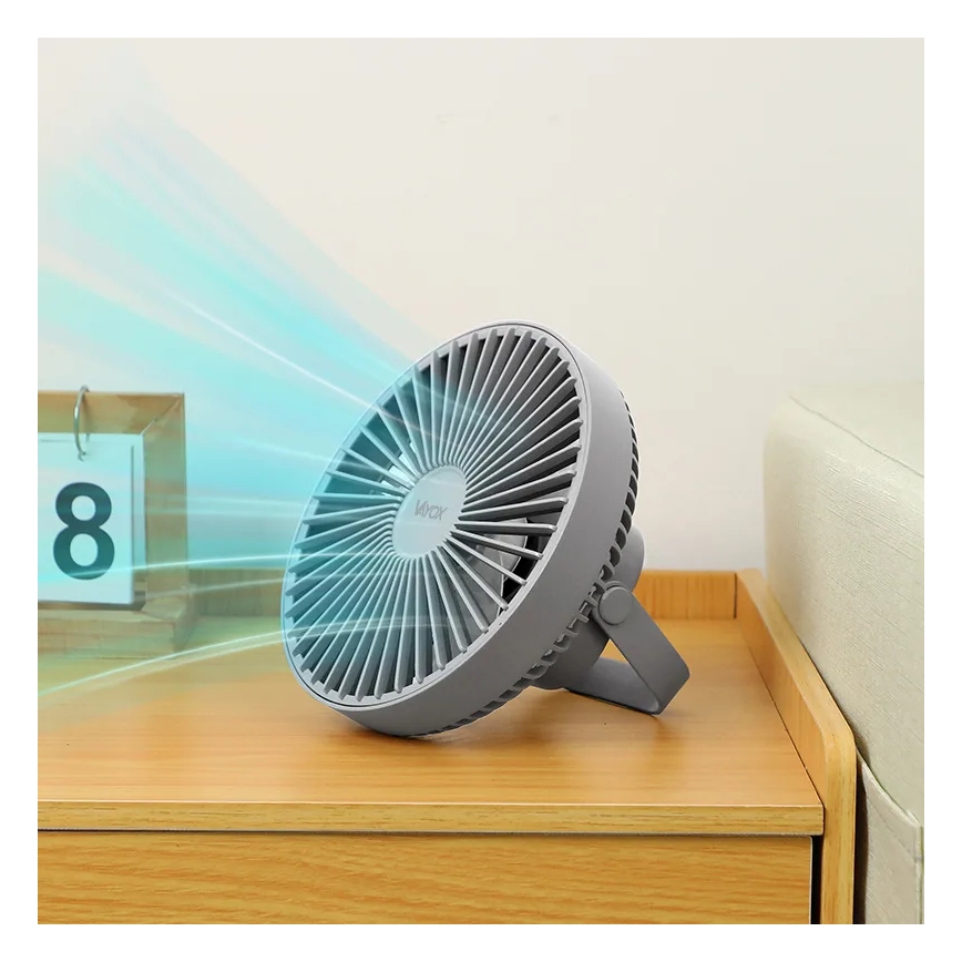 LED Ventilatore da tavolo ricaricabile con illuminazione a LED LED/2W/5V USB 2400 mAh grigio