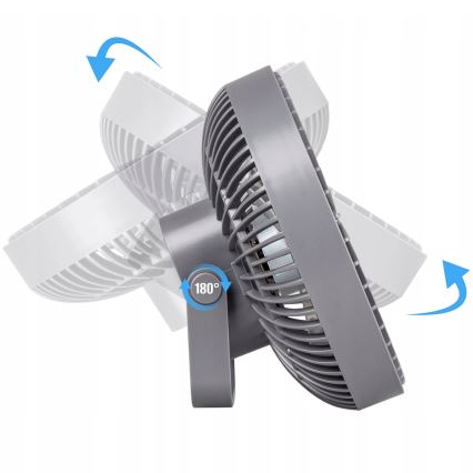 LED Ventilatore da tavolo ricaricabile con illuminazione a LED LED/2W/5V USB 2400 mAh grigio