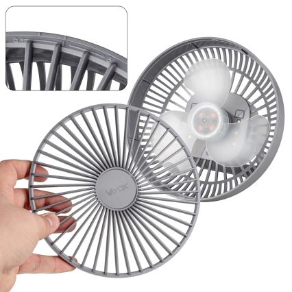LED Ventilatore da tavolo ricaricabile con illuminazione a LED LED/2W/5V USB 2400 mAh grigio