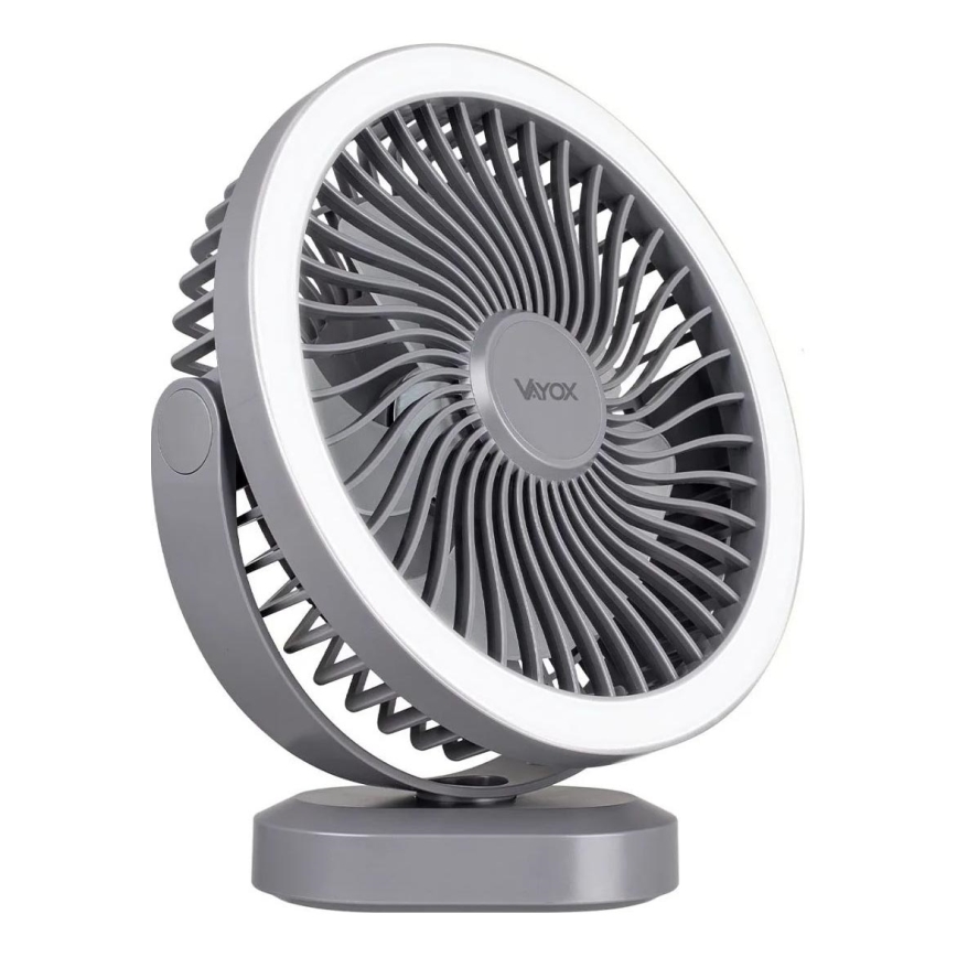 LED Ventilatore da tavolo ricaricabile con illuminazione a LED LED/3W/5V USB 2400 mAh grigio