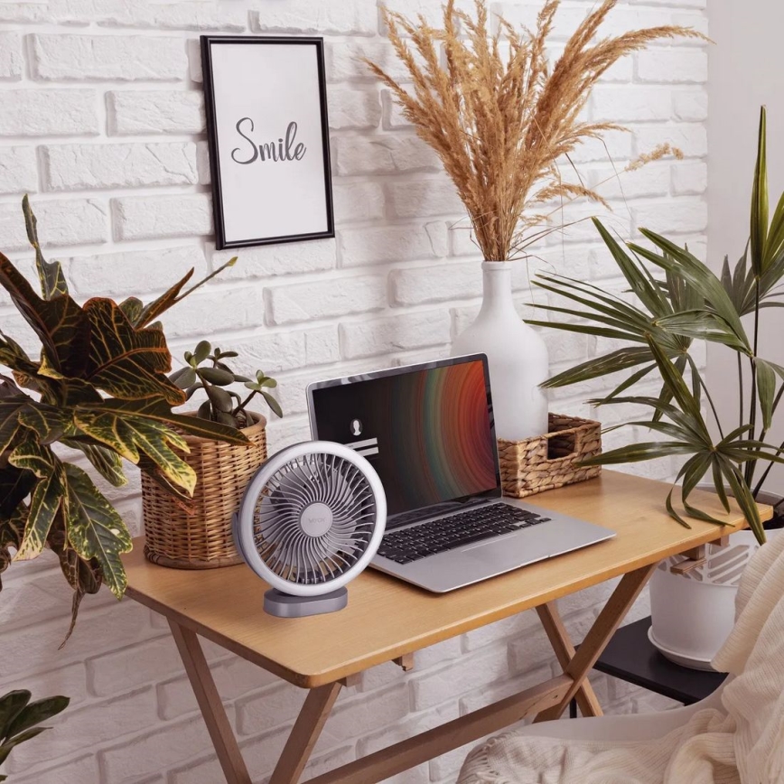 LED Ventilatore da tavolo ricaricabile con illuminazione a LED LED/3W/5V USB 2400 mAh grigio