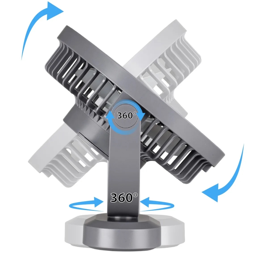 LED Ventilatore da tavolo ricaricabile con illuminazione a LED LED/3W/5V USB 2400 mAh grigio