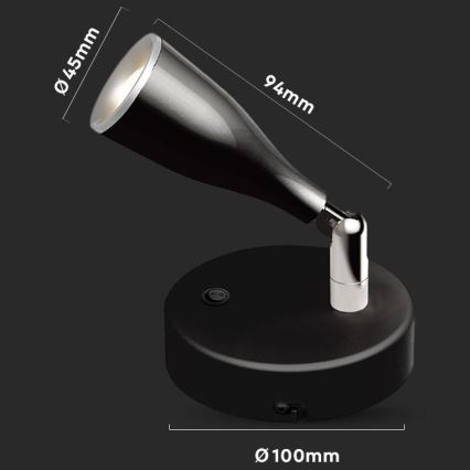 LED Wandleuchte mit Schalter LED/4,5W/230V 4000K Schwarz