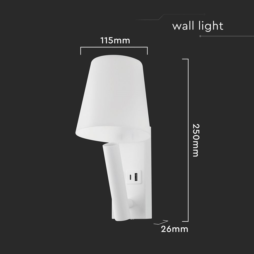 LED-Wandleuchte mit USB-Anschluss LED/2W/230V 3000K weiß