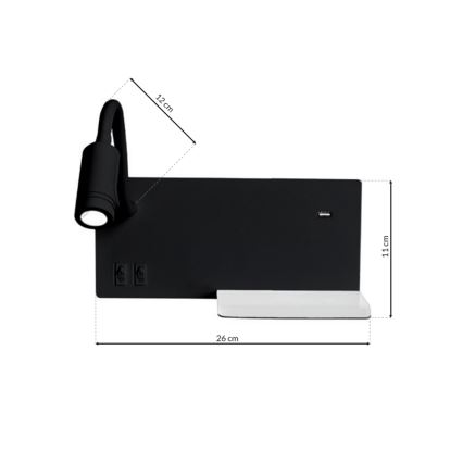 LED-Wandleuchte SHELF LED/4W+LED/5W+LED/2W/230V schwarz