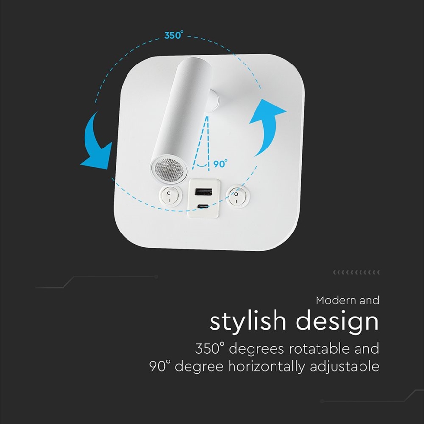 LED-Wandspot mit USB-Anschluss LED/8W/230V 3000K weiß