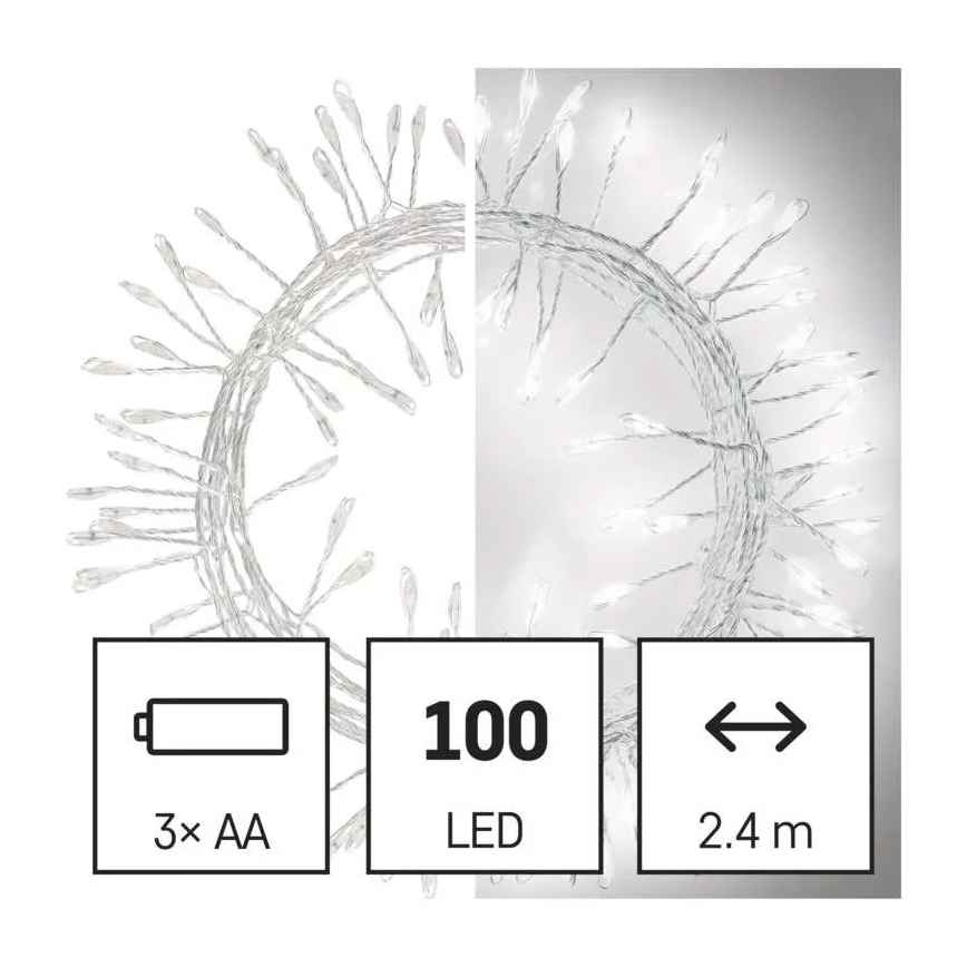 LED Weihnachts-Lichterkette 100xLED/3xAA 2,7 m kaltweiß