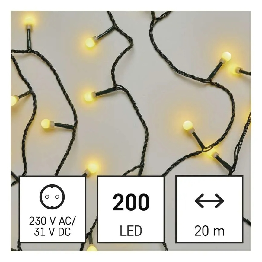 LED-Weihnachts-Lichterkette 200×LED, 8 Funktionen, 20 m, IP44, warmweiß