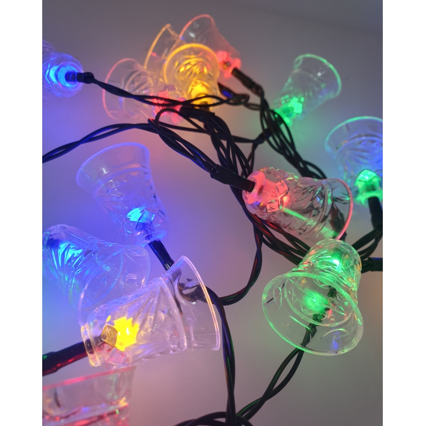 LED-Weihnachts-Lichterkette für den Außenbereich, 20xLED/2xAA, 2,2 m, IP44, mehrfarbig, mit Glöckchen