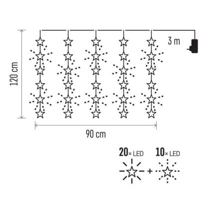 LED-Weihnachts-Lichterkette für den Außenbereich 30xLED/3,9m IP44 Sterne