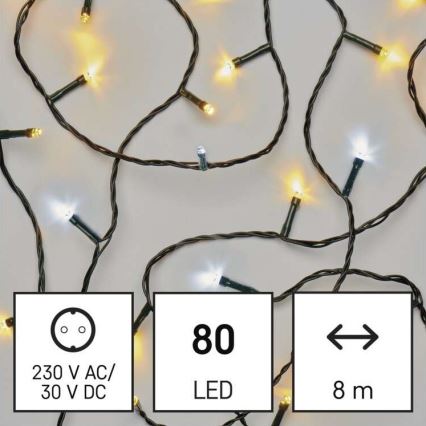 LED-Weihnachtskette für den Außenbereich 80xLED/13m IP44 warm/kalt weiß