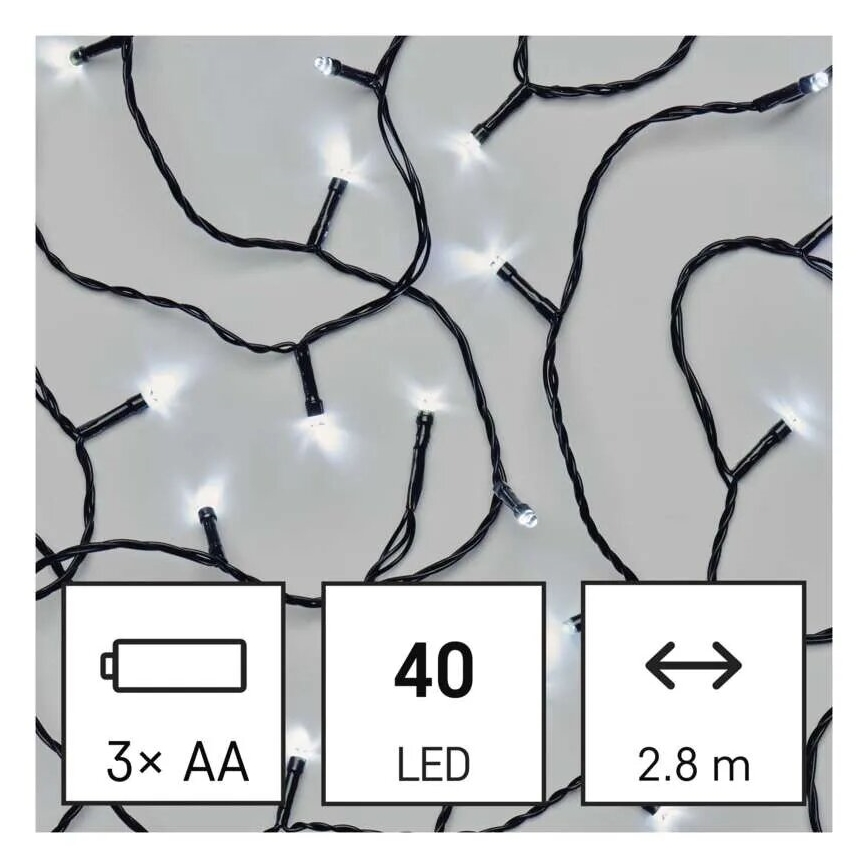 LED-Weihnachtslichterkette für den Außenbereich 40xLED/3xAA 3,3m IP44 kaltweiß
