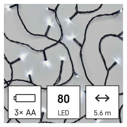 LED-Weihnachtslichterkette für den Außenbereich 80xLED/3xAA 6,1m IP44 kaltweiß