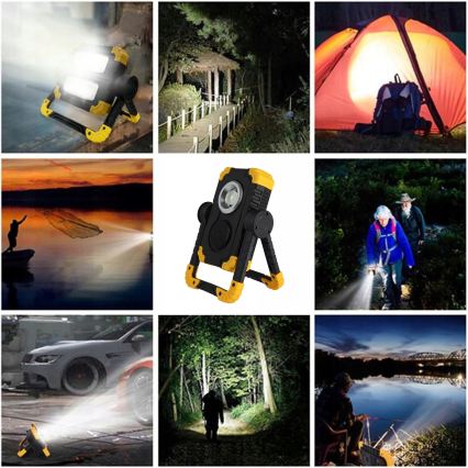 Wiederaufladbarer LED-Strahler mit Lautsprecher und Powerbank-Funktion LED/10W/5V 4400 mAh IP44 schwarz/gelb