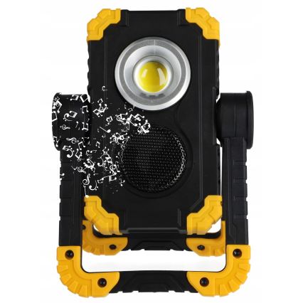 Wiederaufladbarer LED-Strahler mit Lautsprecher und Powerbank-Funktion LED/10W/5V 4400 mAh IP44 schwarz/gelb
