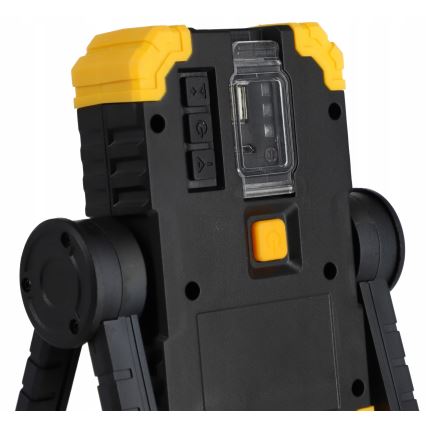 Wiederaufladbarer LED-Strahler mit Lautsprecher und Powerbank-Funktion LED/10W/5V 4400 mAh IP44 schwarz/gelb