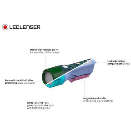 Ledlenser KIDBEAM4 DINO - Torcia dimmerabile a LED per bambini, 2x AAA, IP44, verde