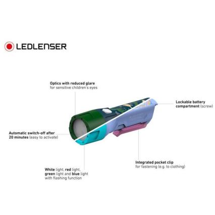Ledlenser KIDBEAM4 RAINBOW - Torcia dimmerabile per bambini a LED/2xAAA IP44 viola