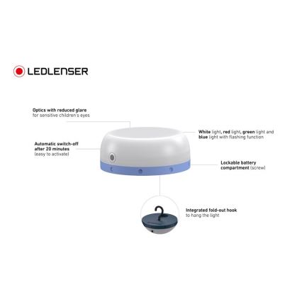 Ledlenser KIDCAMP6 RAINBOW - Lampe LED portable dimmable, 3xAAA, IP44, bleue