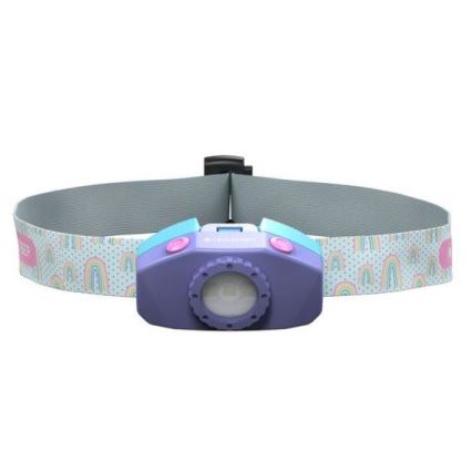 Ledlenser KIDLED2 RAINBOW - Lampe frontale pour enfant à LED dimmable, LED/1xAAA, IPX4, 40 lm, autonomie 20 h, violet