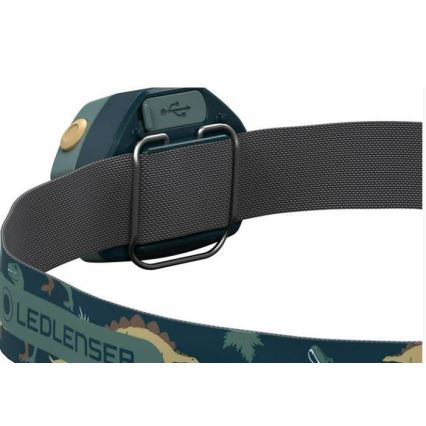 Ledlenser KIDLED4R DINO - Lampe frontale rechargeable LED à intensité réglable pour enfants, 280 mAh, IPX4, 40 lm, 18 h, verte