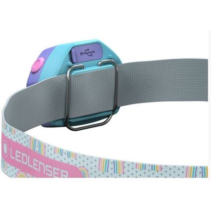 Ledlenser KIDLED4R RAINBOW - Lampada frontale ricaricabile per bambini a LED dimmerabile, 280 mAh, IPX4, 40 lm, 18 h, viola