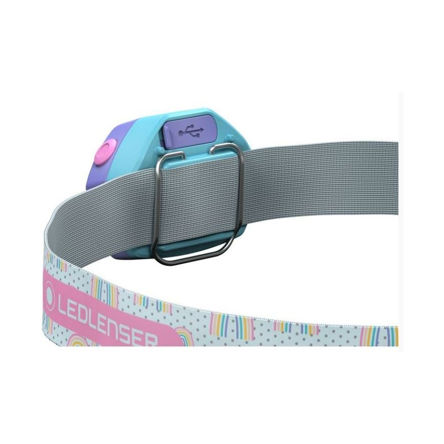 Ledlenser KIDLED4R RAINBOW - Lampada frontale ricaricabile per bambini a LED dimmerabile, 280 mAh, IPX4, 40 lm, 18 h, viola