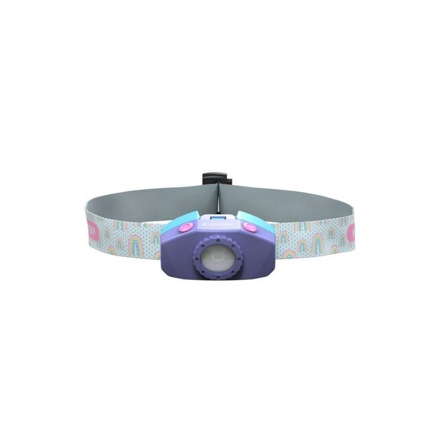 Ledlenser KIDLED4R RAINBOW - Lampada frontale ricaricabile per bambini a LED dimmerabile, 280 mAh, IPX4, 40 lm, 18 h, viola