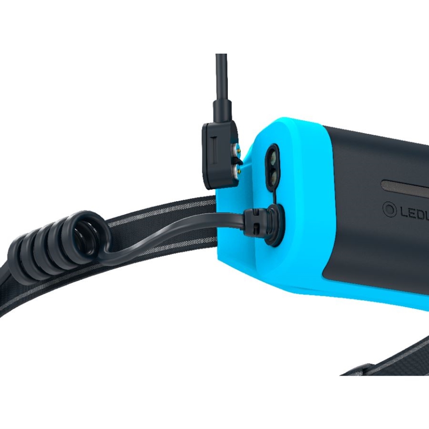 Ledlenser NEO9R - Lampada frontale ricaricabile a LED dimmerabile, 5000 mAh, IP54, 1200 lm, 120 ore, nero/blu