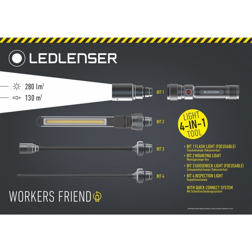 Ledlenser WORKERS FRIEND - lampe de travail rechargeable à LED à intensité variable, 2500 mAh, 280 lm, 80 h, noire