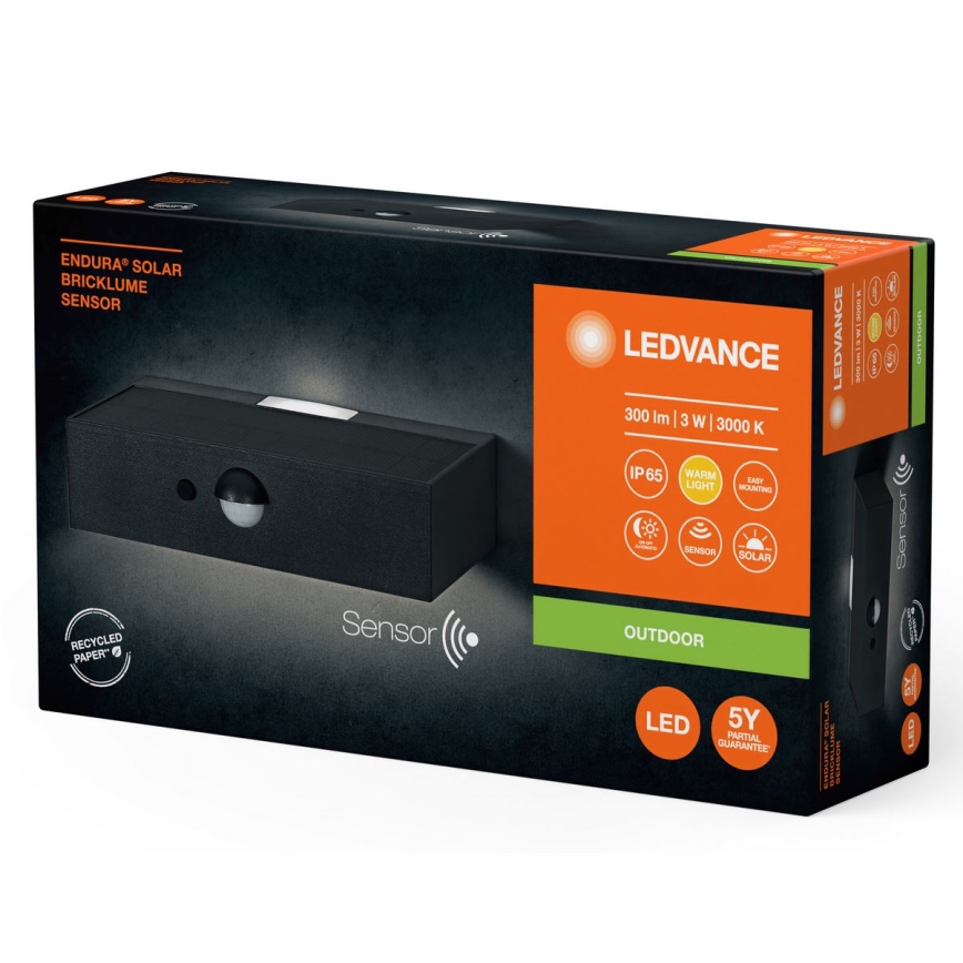 Ledvance - LED Applique solare con sensore di movimento e crepuscolare ENDURA SOLAR LED/3W/4,2V 1200 mAh IP65
