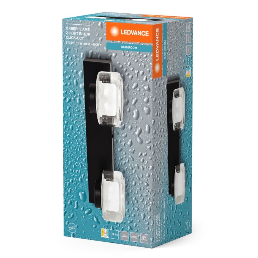 Ledvance - Applique murale salle de bain ORBIS FLAME 2xLED/5,5W/230V 3000/4000K IP44 noir