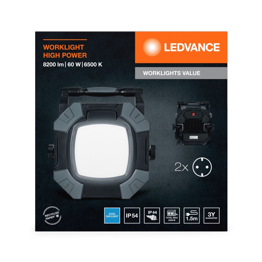 Ledvance - Dimmbare LED-Arbeitsleuchte mit 2 Steckdosen WORKLIGHT VALUE LED/60W/230V IP54