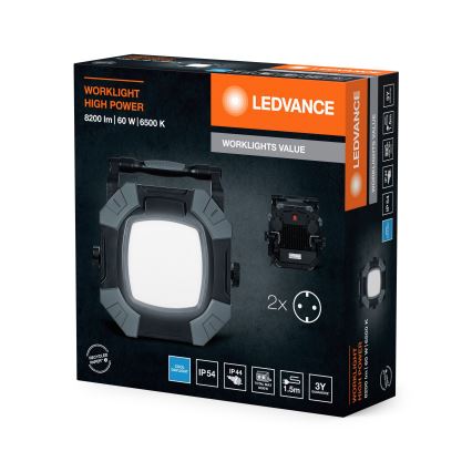 Ledvance - Dimmbare LED-Arbeitsleuchte mit 2 Steckdosen WORKLIGHT VALUE LED/60W/230V IP54