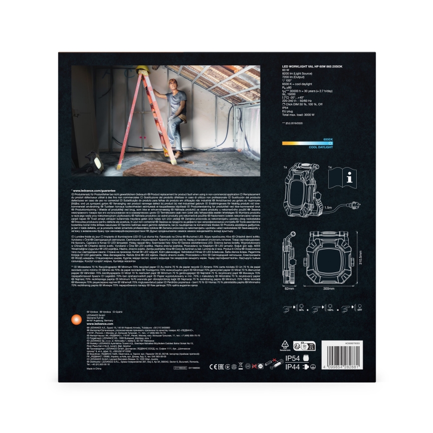 Ledvance - Dimmbare LED-Arbeitsleuchte mit 2 Steckdosen WORKLIGHT VALUE LED/60W/230V IP54