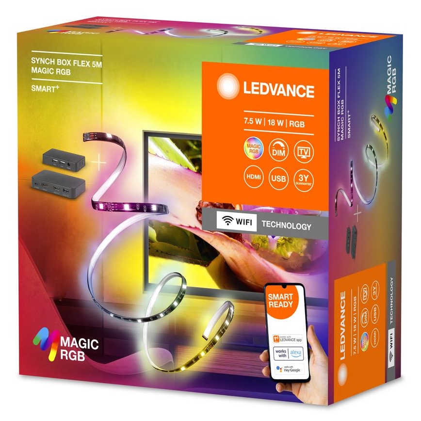 Ledvance - Dimmbarer LED-RGB-Streifen für TV SYNCH BOX FLEX SMART+ MAGIC 4,5m LED/18W/230V Wi-Fi