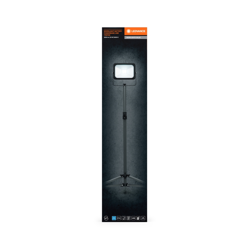 Ledvance - Dimmbarer LED-Strahler mit Halterung WORKLIGHT TRIPOD LED/20W/3,7V IP54