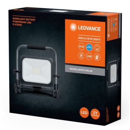 Ledvance - Dimmbarer, aufladbarer LED-Outdoor-Strahler WORKLIGHT BATTERY LED/30W/5V 2200 mAh IP54